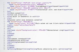 vecteur de code simple html. balises de programme abstraites colorées en mode développeur. écran de syntaxe lumineuse colorée du script de code source. fond blanc.