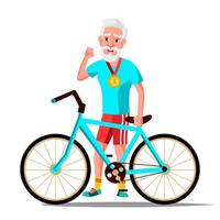 vieil homme avec vecteur de vélo. vélo de ville. activité sportive de plein air. respectueux de la nature. illustration isolée
