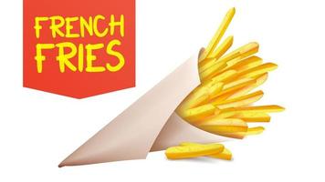 vecteur de pommes de terre frites. cône en papier. petit-déjeuner américain classique. illustration réaliste isolée