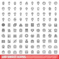 Ensemble de 100 icônes douces, style de contour vecteur