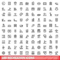 Ensemble de 100 icônes de loisirs, style de contour vecteur