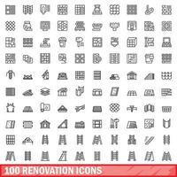 Ensemble de 100 icônes de rénovation, style de contour vecteur