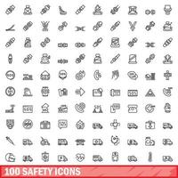 Ensemble de 100 icônes de sécurité, style de contour vecteur