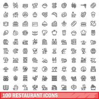 Ensemble de 100 icônes de restaurant, style de contour vecteur