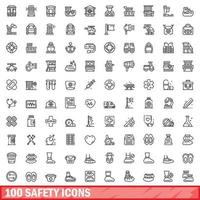 Ensemble de 100 icônes de sécurité, style de contour vecteur