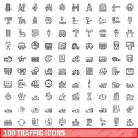 Ensemble de 100 icônes de trafic, style de contour vecteur
