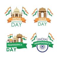 ensemble d'emblème de célébration du jour de l'indépendance de l'inde vecteur