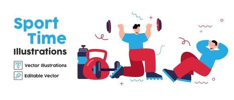 sport fitness homme femme levage poids exercice entraînement gym intérieur télévision illustration vectorielle vecteur