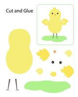 couper et coller une activité éducative pour les enfants, un bricolage en papier de poulet de Pâques, une feuille de travail d'illustration vectorielle d'animaux de ferme de dessin animé simple vecteur