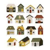 ensemble de jolies maisons scandinaves colorées isolées. illustration vectorielle de décorations extérieures pour chambre enfantine ou vêtements vecteur