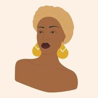 portrait de jeune femme noire avec illustration de boucles d'oreilles. illustration de couleur vectorielle isolée. illustration de style dessin animé moderne pour la conception graphique vecteur