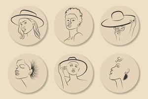 ensemble d'icônes de fine ligne de divers types de visages féminins. inclure un utilisateur d'avatar, un portrait ou une tête de personne. illustration vectorielle de la couverture en surbrillance