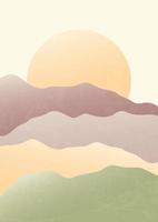 affiche abstraite de paysage de montagne dégradé boho. arrière-plan boho moderne avec soleil et montagnes. vecteur a4 impression d'art