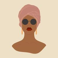 jeune femme noire dans une illustration carrée de turban et de lunettes. illustration de couleur vectorielle isolée. illustration de style dessin animé moderne pour la conception graphique vecteur