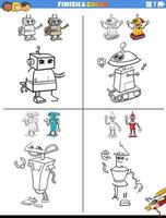 tâche de dessin et de coloriage avec des personnages de robots vecteur