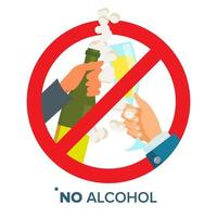 aucun vecteur de signe d'alcool. barrer le cercle rouge. interdire les boissons alcoolisées. illustration de dessin animé plat isolé