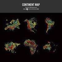 cartes des continents. vecteur de fond abstrait. points colorés isolés sur fond noir.