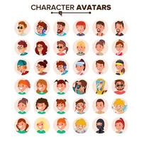 les avatars de personnes définissent le vecteur. espace réservé d'avatar de personnage par défaut. visage, émotions. plat, dessin animé, illustration isolée à plat d'art comique vecteur