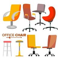 chaises de bureau set vector. l'embauche et le recrutement des entreprises. siège de chaise vide pour l'employé. fauteuil ergonomique pour directeur exécutif. illustration d'icône de mobilier moderne vecteur