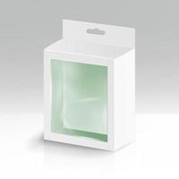 vecteur de rectangle de carton blanc blanc. emballages de boîtes vides pour produits avec fenêtre en plastique. maquette gros plan isolé sur fond blanc