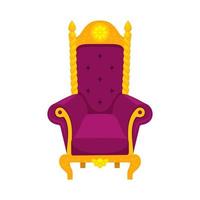 fauteuil ou trône royal en velours violet. chaise de trône dorée luxueuse et lumineuse pour la reine ou le roi isolée sur fond blanc. concept de meubles anciens et médiévaux. illustration vectorielle plane vecteur