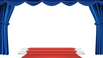 podium sous le vecteur de rideau de théâtre bleu. récompense de la cérémonie. présentation. piédestal pour les gagnants. illustration isolée