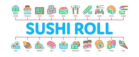 rouleau de sushi plat asiatique vecteur de bannière infographique minimal