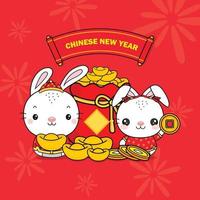 nouvel an chinois 2023 année du lapin avec richesse or argent. vecteur