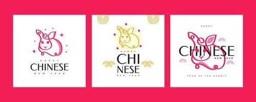 Nouvel an chinois 2023 - ensemble d'affiches de l'année du lapin. modèle d'affiche minimal et tendance avec illustration de lapin mignon vecteur