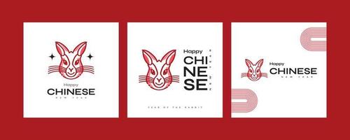 Nouvel an chinois 2023 - ensemble d'affiches de l'année du lapin. modèle d'affiche minimal et tendance avec illustration de lapin mignon vecteur