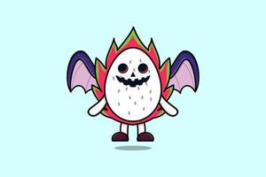 mascotte dessin animé fruit du dragon personnage chauves-souris effrayantes vecteur