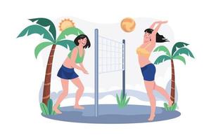 girl, jouer, beach-volley, illustration, concept, blanc, fond vecteur