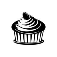 logo de gâteau noir et blanc attrayant. il est idéal pour toutes les entreprises de l'industrie de la confiserie ou de la confiserie telles que les boulangeries et les pâtisseries. vecteur