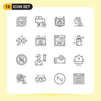 contour de l'interface mobile ensemble de 16 pictogrammes de flèches visage vidéo fille femelle éléments de conception vectoriels modifiables vecteur