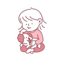 mignon dessin animé heureux petite fille et chien. illustration vectorielle isolée sur fond. vecteur