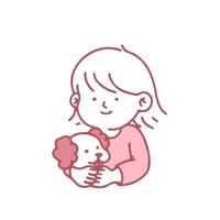 mignon dessin animé heureux petite fille et chien. illustration vectorielle isolée sur fond. vecteur