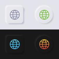 jeu d'icônes de symbole de globe, conception d'interface utilisateur souple de bouton de neumorphisme multicolore pour la conception Web, interface utilisateur d'application et plus encore, bouton, vecteur. vecteur