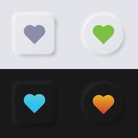 jeu d'icônes de bouton de coeur, conception d'interface utilisateur souple de bouton de neumorphisme multicolore pour la conception Web, interface utilisateur d'application et plus encore, bouton, vecteur. vecteur