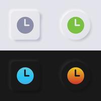 jeu d'icônes de bouton d'horloge, conception d'interface utilisateur souple de bouton de neumorphisme multicolore pour la conception Web, interface utilisateur d'application et plus encore, bouton, vecteur. vecteur