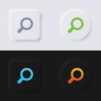 jeu d'icônes de bouton de loupe, conception d'interface utilisateur souple de bouton de neumorphisme multicolore pour la conception Web, interface utilisateur d'application et plus encore, bouton, vecteur. vecteur
