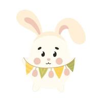 mignon personnage d'oeuf de pâques avec des oreilles de lapin avec guirlande, élément de conception pour les invitations à thème de printemps vecteur