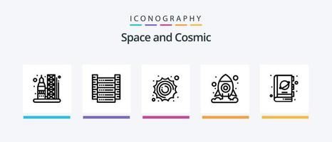 pack d'icônes space line 5, y compris le transport. lancement. espace. télescope. astronomie. conception d'icônes créatives vecteur