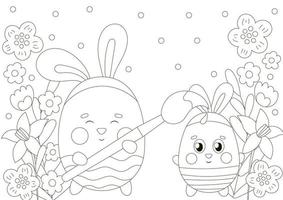 jolie page de coloriage pour les vacances de pâques avec un personnage de lapin peignant un personnage d'oeuf vecteur