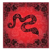 serpent boho ethnique noir sur fond de bannière rouge vecteur