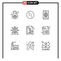 ensemble de 9 symboles d'icônes d'interface utilisateur modernes signes pour les enchères entreprise navigateur réseau globe éléments de conception vectoriels modifiables vecteur