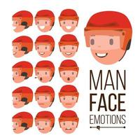 vecteur d'émotions de l'homme. beau visage homme. ensemble d'expressions d'avatar de visage masculin différent. mignon, joie, rire, chagrin. portraits psychologiques humains. illustration de dessin animé plat isolé