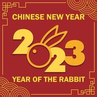 conception simple nouvel an chinois 2023 année du lapin en illustrations vectorielles de fond or et rouge eps10 vecteur