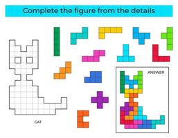 jeu de puzzle avec des détails colorés pour les enfants. figure complète. jeu éducatif pour les enfants, activité de feuille de calcul préscolaire. puzzle. illustration vectorielle. vecteur