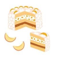 chaja de gâteau uruguayen traditionnel dans un style plat de dessin animé. illustration vectorielle dessinée à la main d'une génoise aux pêches et au caramel, cuisine folklorique, amérique latine sucrée vecteur
