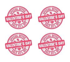 jeu de timbres grunge rose vente saint valentin. offre spéciale 25, 35, 45, 55 % de réduction vecteur